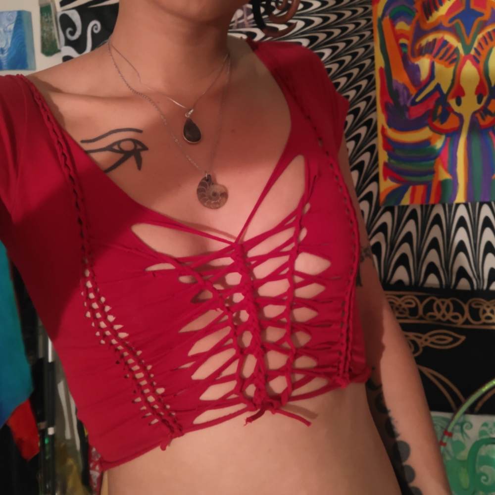 Red weaved top